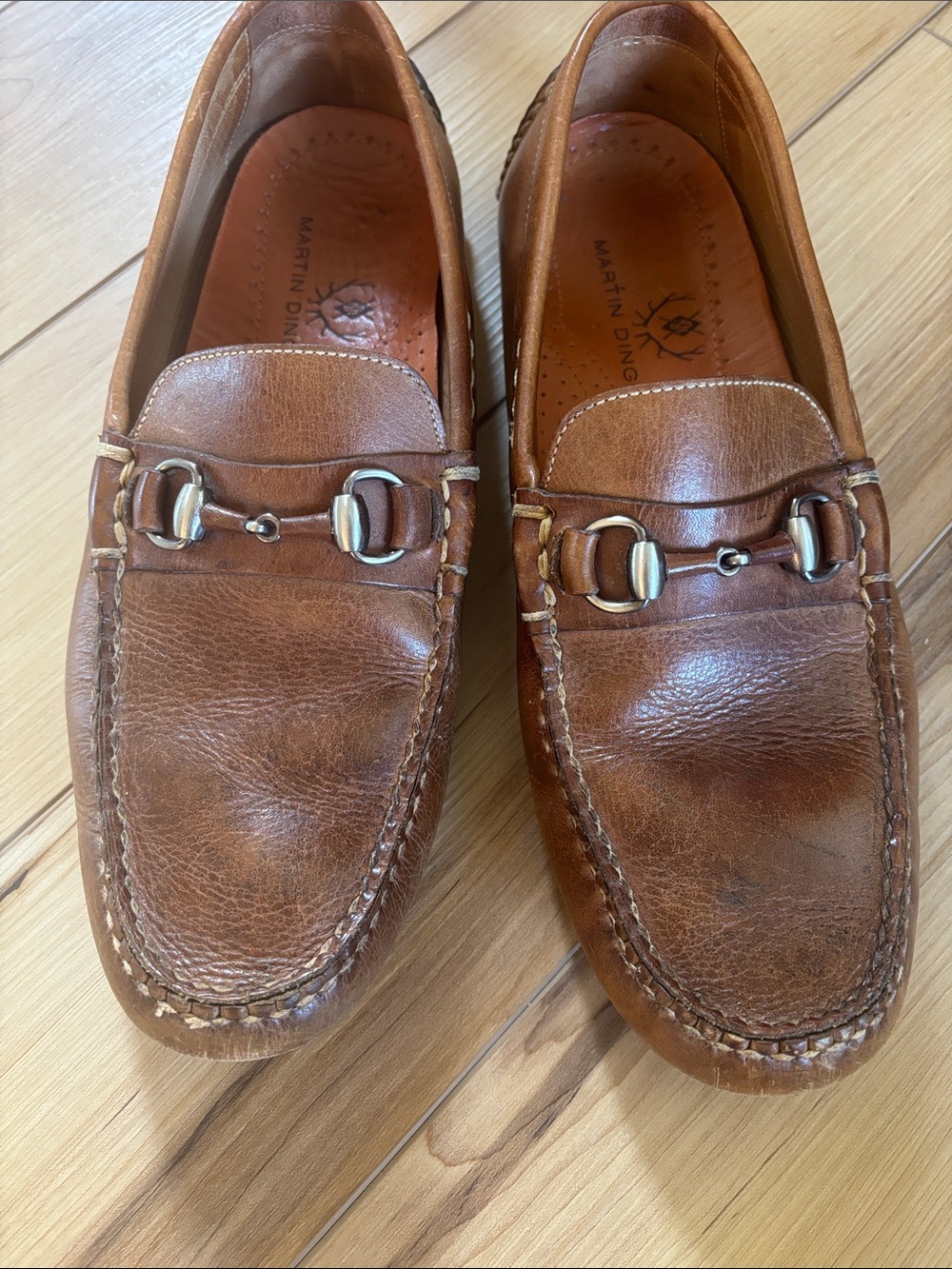Martin Dingman Tan Leather Bit-Detail Slip-Ons size 9